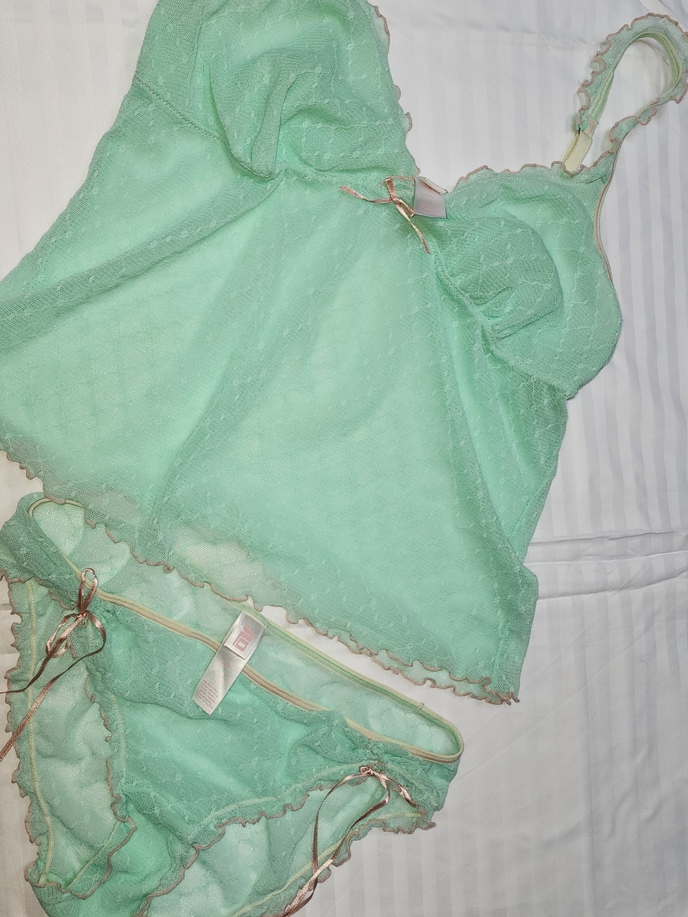 Jennifer Lopez Mint Green Sheer Lace Chemise & Brief Set